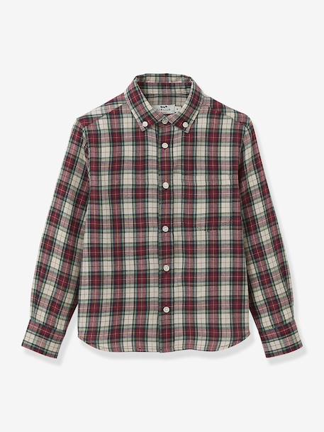 Boy's CYRILLUS brushed cotton shirt chequered red 