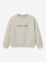Girl's sweatshirt with Liberty fabric letters in organic cotton by CYRILLUS Girls-Girl's sweatshirt with Liberty fabric letters in organic cotton by CYRILLUS