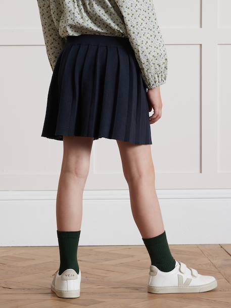 Girl's knitted pleated skirt CYRILLUS navy blue 