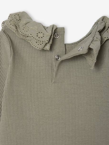 Long-sleeved T-shirt for babies with English embroidery ruffled collar khaki 