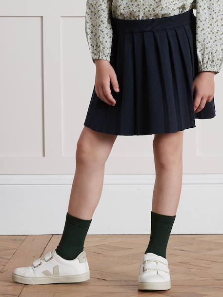 Girl's knitted pleated skirt CYRILLUS navy blue 