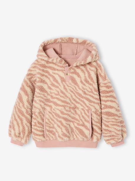 Hooded Sherpa Sweatshirt for Girls ecru+rosy 
