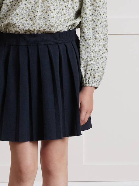 Girl's knitted pleated skirt CYRILLUS navy blue 