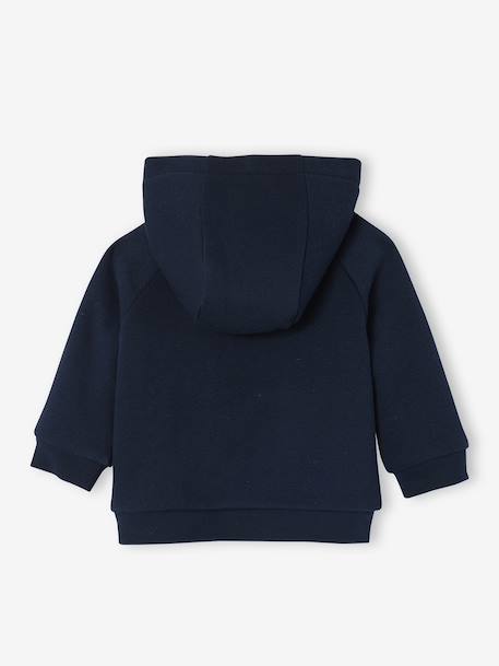 Zipped hooded cardigan for babies in fully lined fleece navy blue 