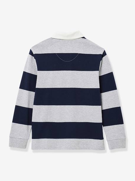 Striped Rugby Polo Shirt in Organic Cotton for Boys, CYRILLUS green+grey 