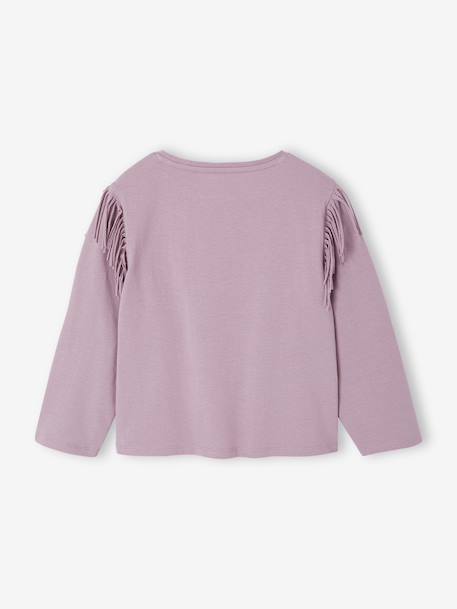 Long-Sleeved Fringed T-Shirt for Girls mauve 