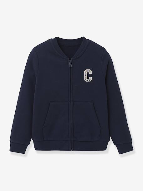 Girl's cardigan in organic cotton fleece CYRILLUS navy blue 