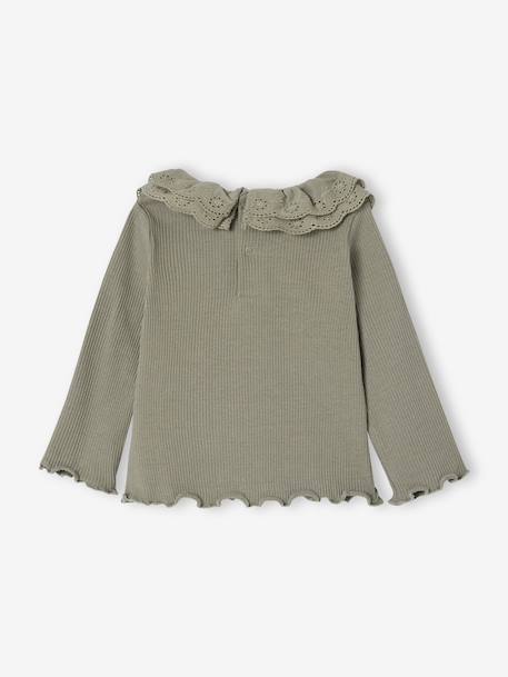 Long-sleeved T-shirt for babies with English embroidery ruffled collar khaki 