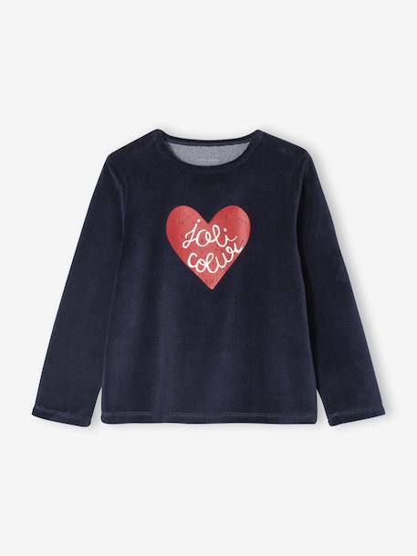 Pack of 2 Heart Print Velour Pyjamas for Girls ecru 