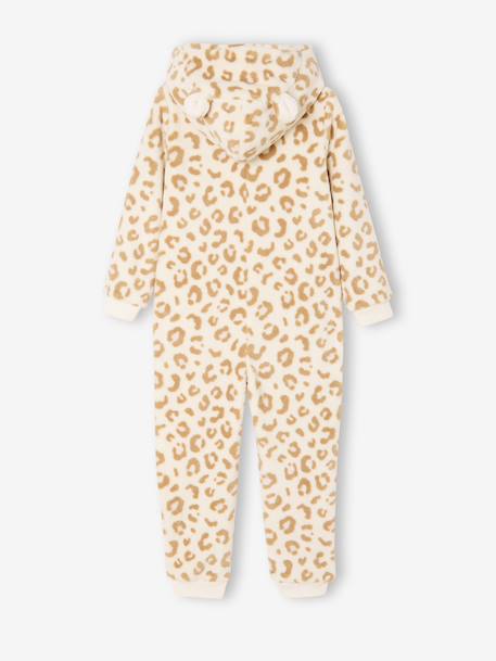 Sherpa leopard print pyjama jumpsuit for girls beige 