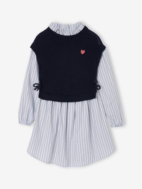 2-in-1-Effect Shirt Dress ecru+marl grey+navy blue 