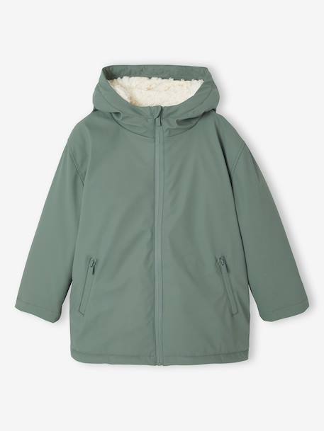 Raincoat with Hood & Sherpa Lining for Boys night blue+sage green 