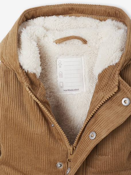 Corduroy coat for babies with faux fur lining caramel 