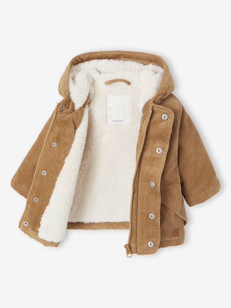 Corduroy coat for babies with faux fur lining caramel 