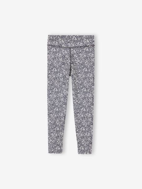 Girls' printed technical sportswear leggings anthracite+old rose 