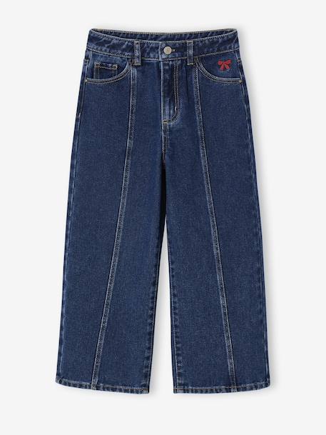 Wide Leg Jeans with Front Seam for Girls medium blue 