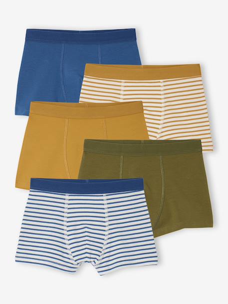 Pack of 5 Plain & Striped Boxer Shorts for Boys multicoloured 