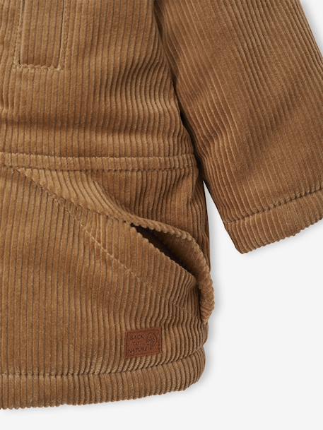 Corduroy coat for babies with faux fur lining caramel 