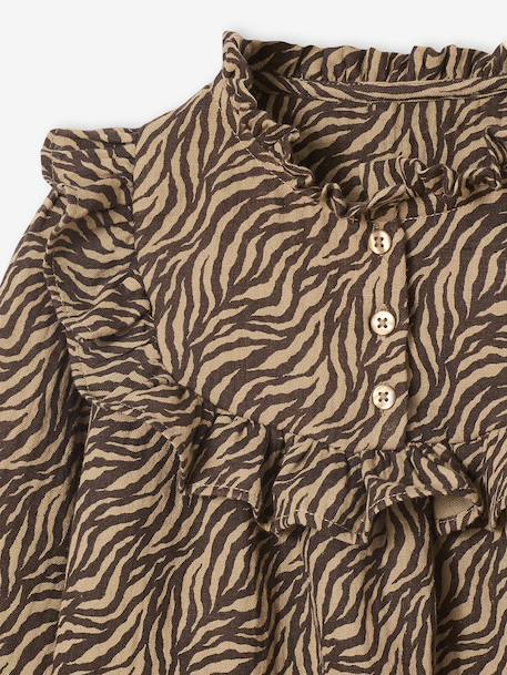 Girls' zebra print cotton gauze blouse chocolate 