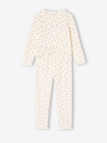 Pack of 2 Heart Print Velour Pyjamas for Girls ecru 