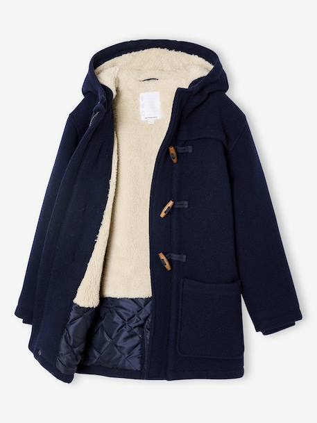 Woollen Duffle Coat with Sherpa Lining for Boys marl grey+navy blue 