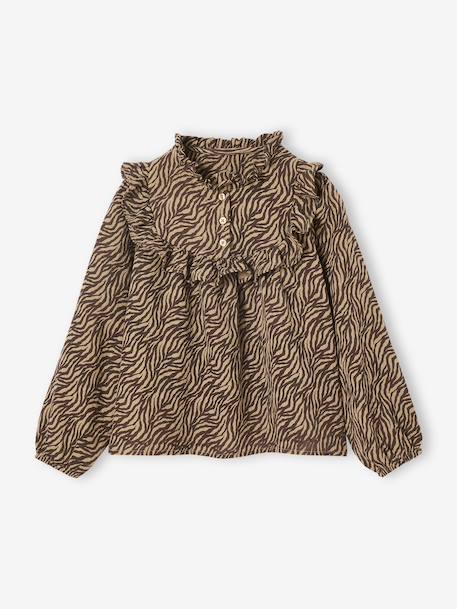 Girls' zebra print cotton gauze blouse chocolate 