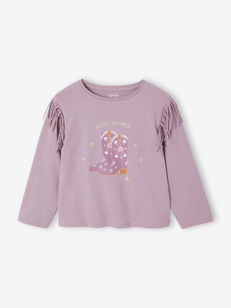 Long-Sleeved Fringed T-Shirt for Girls mauve 