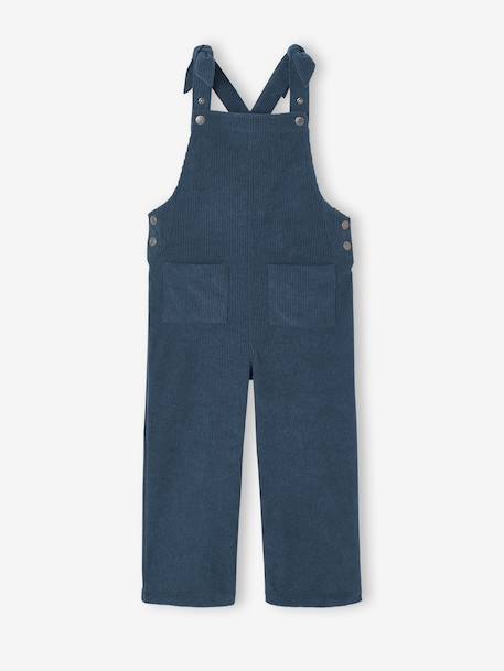 Wide-Leg Fleece-Effect Corduroy Dungarees for Girls fir green+mauve 