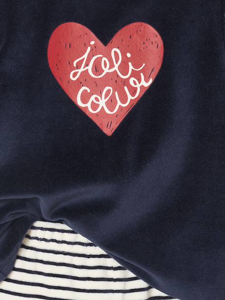 Pack of 2 Heart Print Velour Pyjamas for Girls ecru 