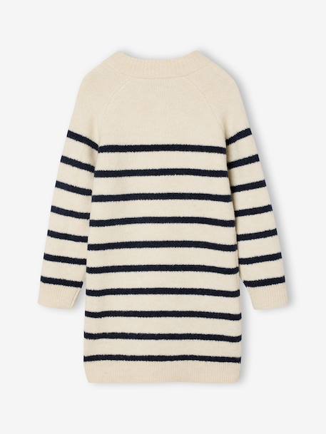 Knitted Striped Dress for Girls ecru+navy blue 