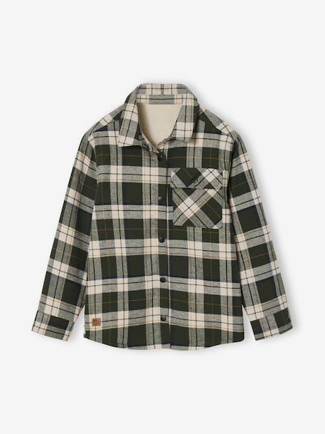 Chequered Flannel Shirt with Sherpa Lining for Boys chequered green 