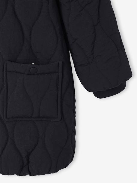 Long Lightweight Jacket with Hood & Faux Fur Lining, for Girls black+khaki 
