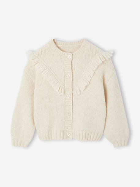 Fringed Cardigan for Girls ecru 