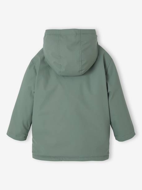 Raincoat with Hood & Sherpa Lining for Boys night blue+sage green 