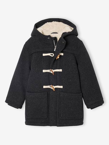 Woollen Duffle Coat with Sherpa Lining for Boys marl grey+navy blue 