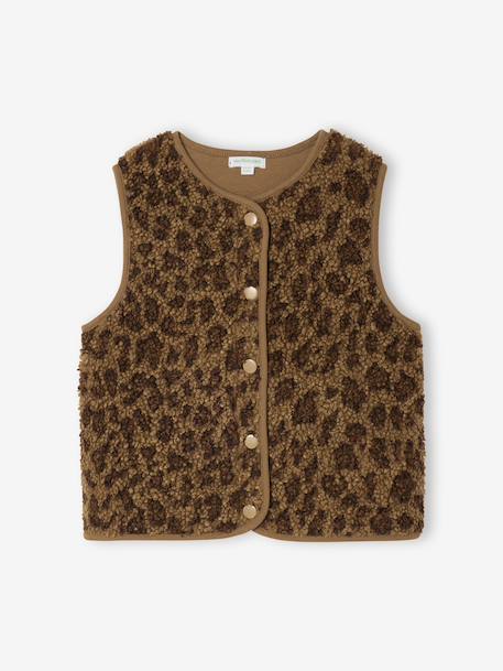 Leopard Print Waistcoat in Sherpa brown+ecru 