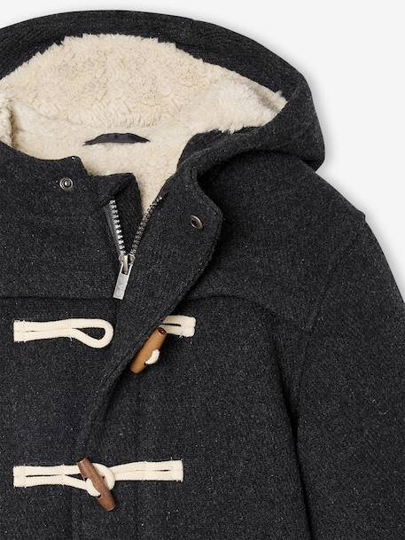 Woollen Duffle Coat with Sherpa Lining for Boys marl grey+navy blue 