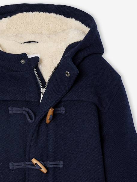 Woollen Duffle Coat with Sherpa Lining for Boys marl grey+navy blue 