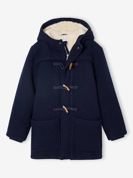 Woollen Duffle Coat with Sherpa Lining for Boys marl grey+navy blue 