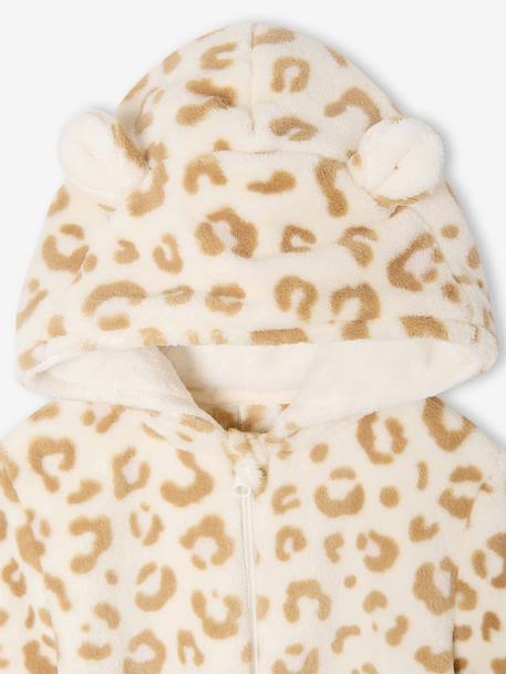 Sherpa leopard print pyjama jumpsuit for girls beige 