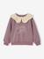 Girl's sweatshirt with English embroidery collar and flocked velvet message ecru+marl grey+mauve+pale pink+red 