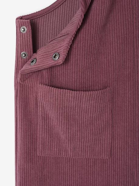 Wide-Leg Fleece-Effect Corduroy Dungarees for Girls fir green+mauve 