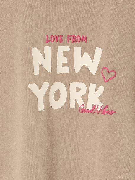 New York Long Sleeve T-Shirt with Fluorescent Touches, for Girls sandy beige 