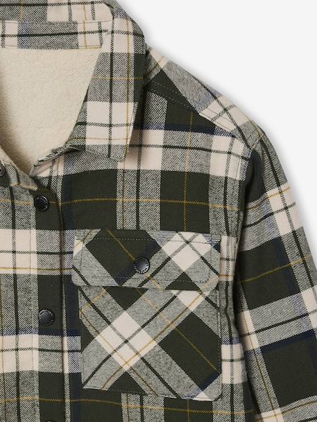 Chequered Flannel Shirt with Sherpa Lining for Boys chequered green 