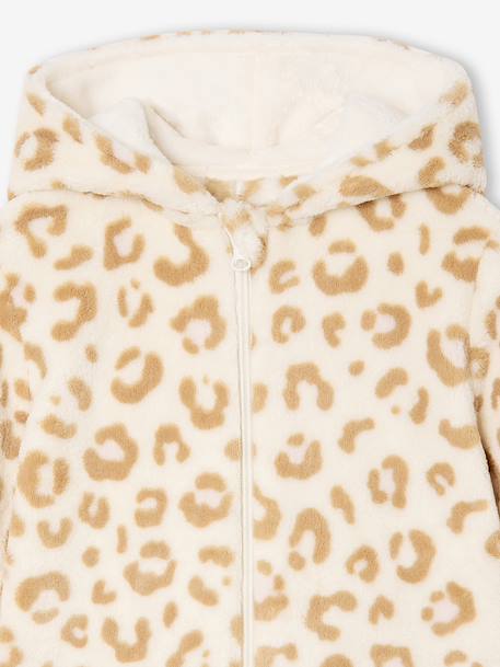 Sherpa leopard print pyjama jumpsuit for girls beige 