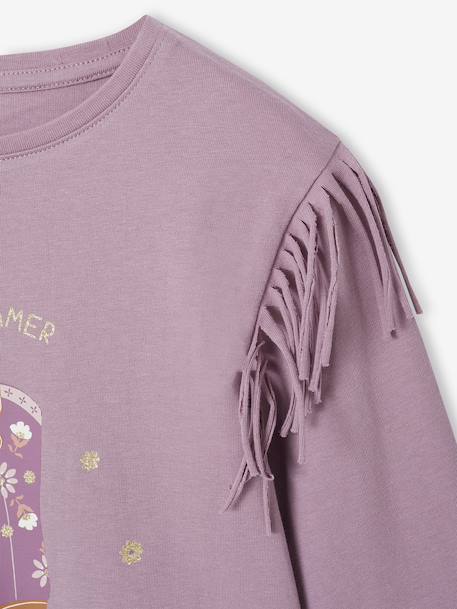 Long-Sleeved Fringed T-Shirt for Girls mauve 