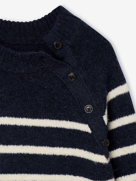 Knitted Striped Dress for Girls ecru+navy blue 