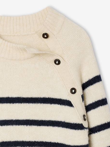 Knitted Striped Dress for Girls ecru+navy blue 