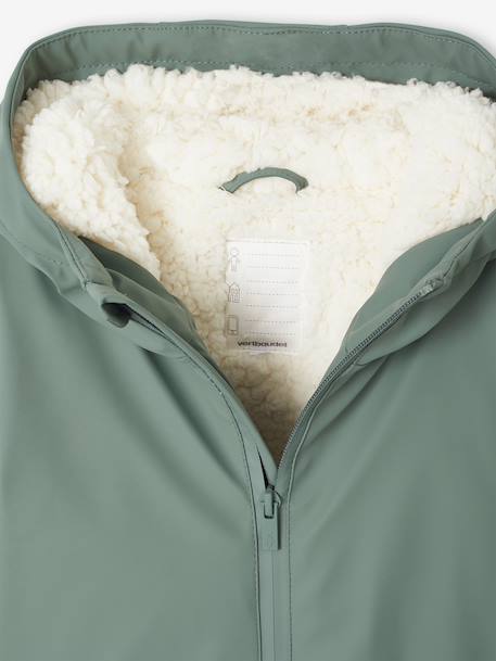 Raincoat with Hood & Sherpa Lining for Boys night blue+sage green 