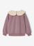 Girl's sweatshirt with English embroidery collar and flocked velvet message ecru+marl grey+mauve+pale pink+red 
